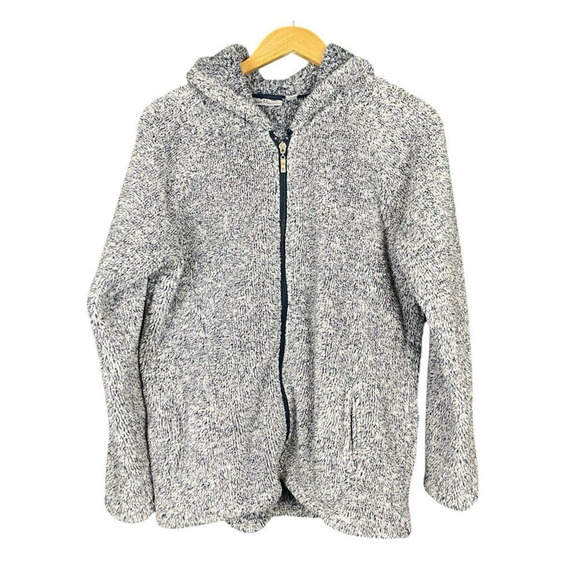 Jason Maxwell Blue and White Faux Fur Zip Up Hoodie with Pockets Women Size L - Picture 1 of 9